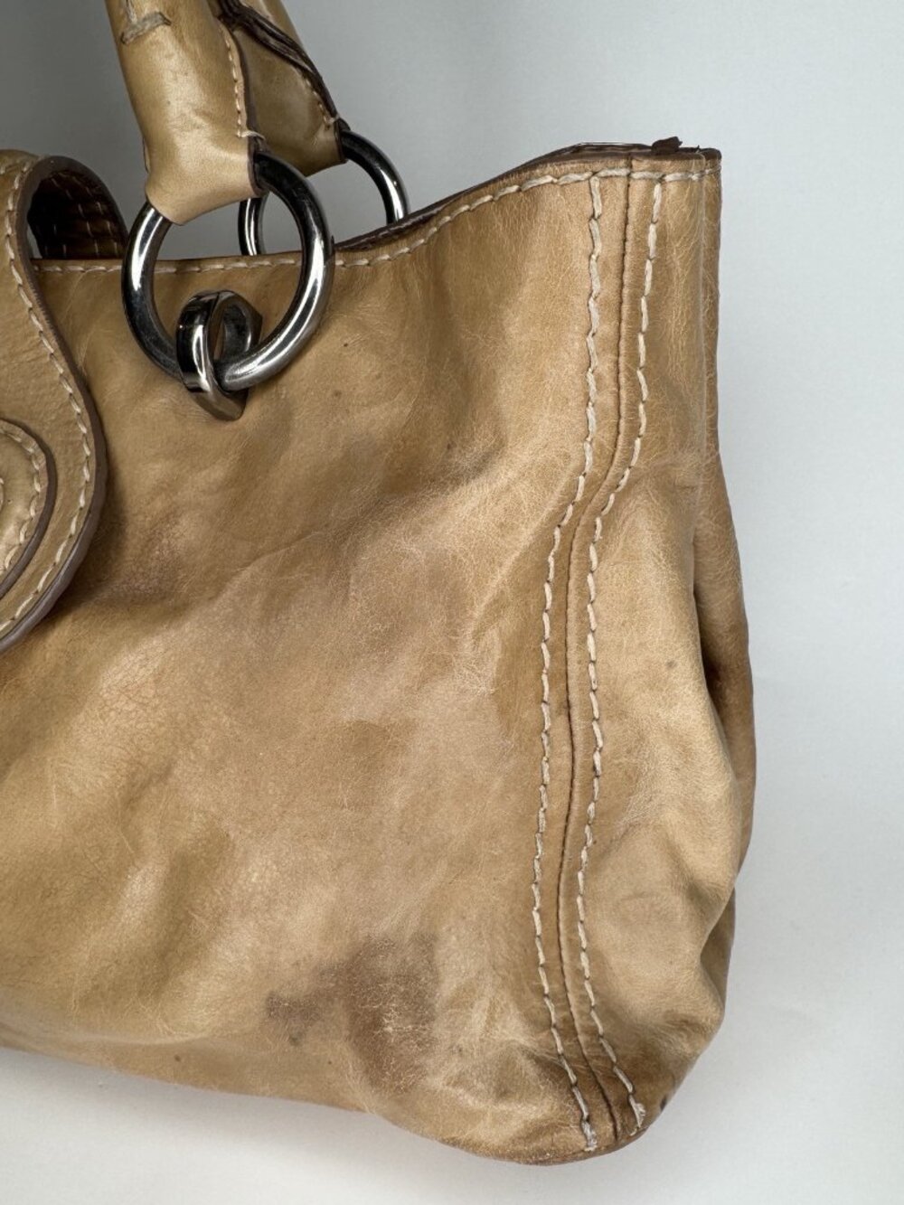 vintage Prada Vitello Shine Turn-Lock bag tan beige calf leather - Picture 7 of 16